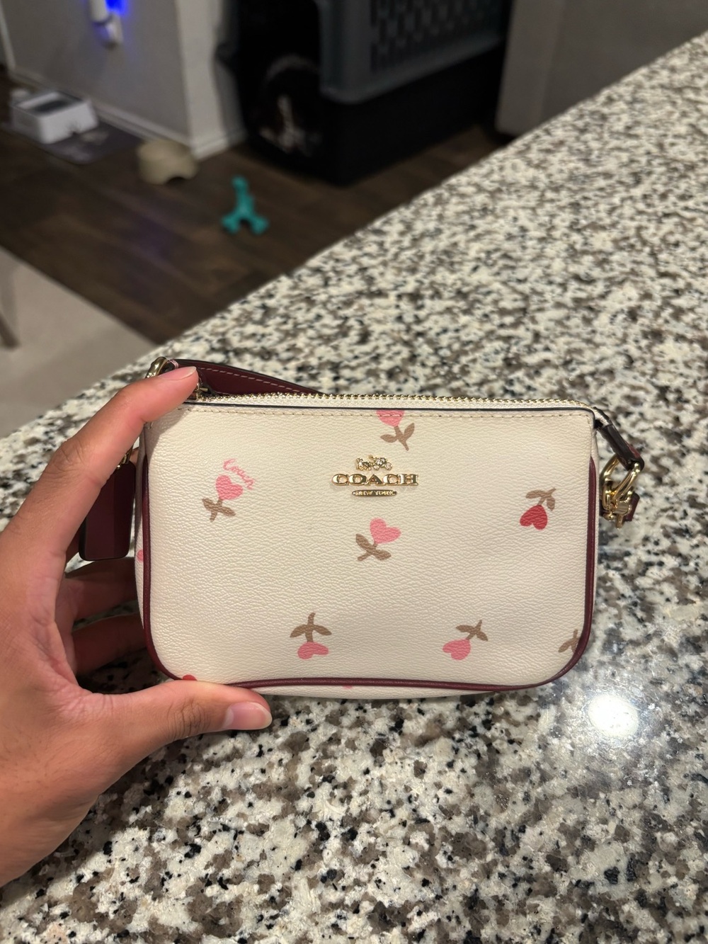 ❌ SOLD ❌ Coach Nolita 15 Cream Mini Wristlet with Pink & Red Floral Motif